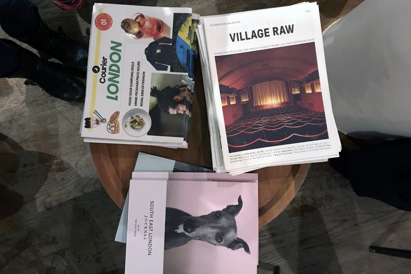 Front covers of Village Raw, South East London Journal, Courier London magazines