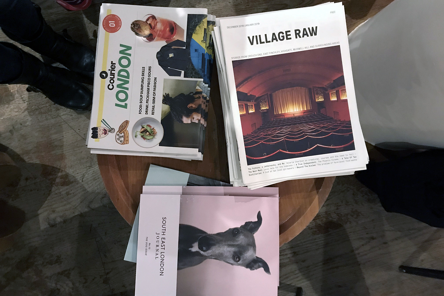 Front covers of Village Raw, South East London Journal, Courier London magazines