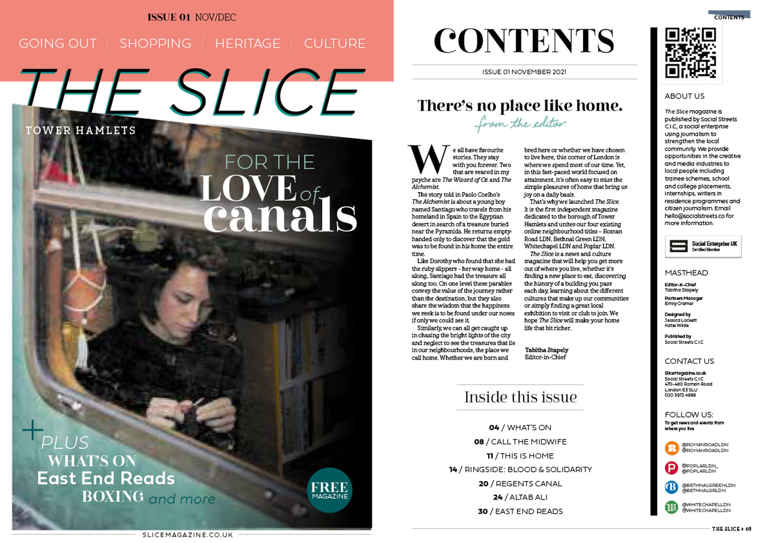 The Slice magazine, cover and contents page.