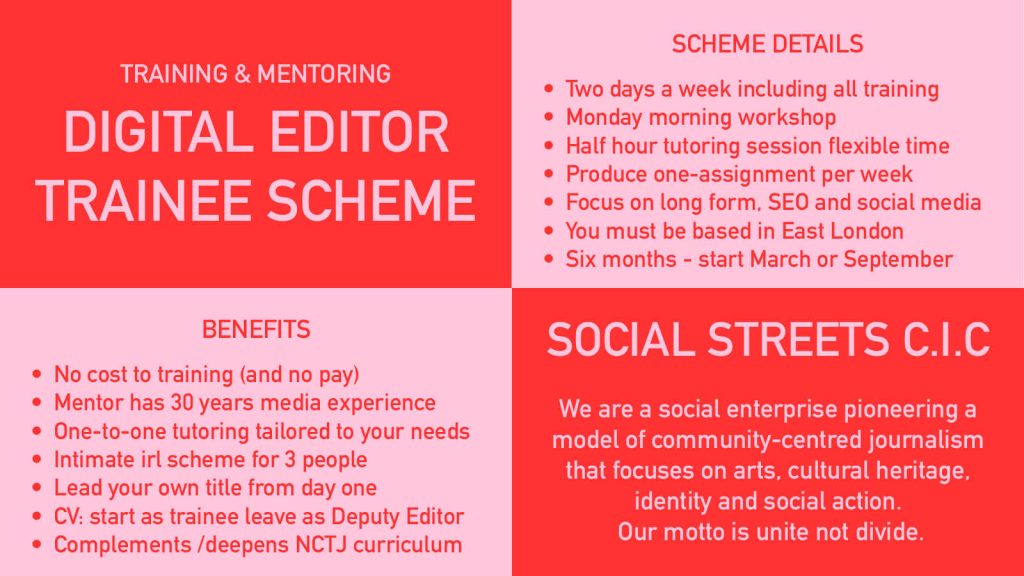 Graphic for Digital Editor Trainee Scheme job ad.